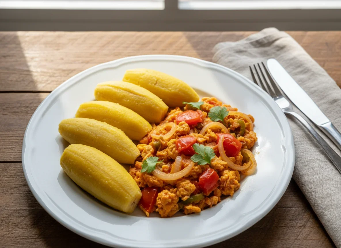 Yam/Plantain/Rice with Egg Stew